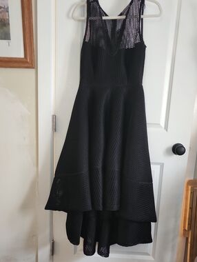 Issue New York Black Mesh High-Low Fit-and-Flare Dress